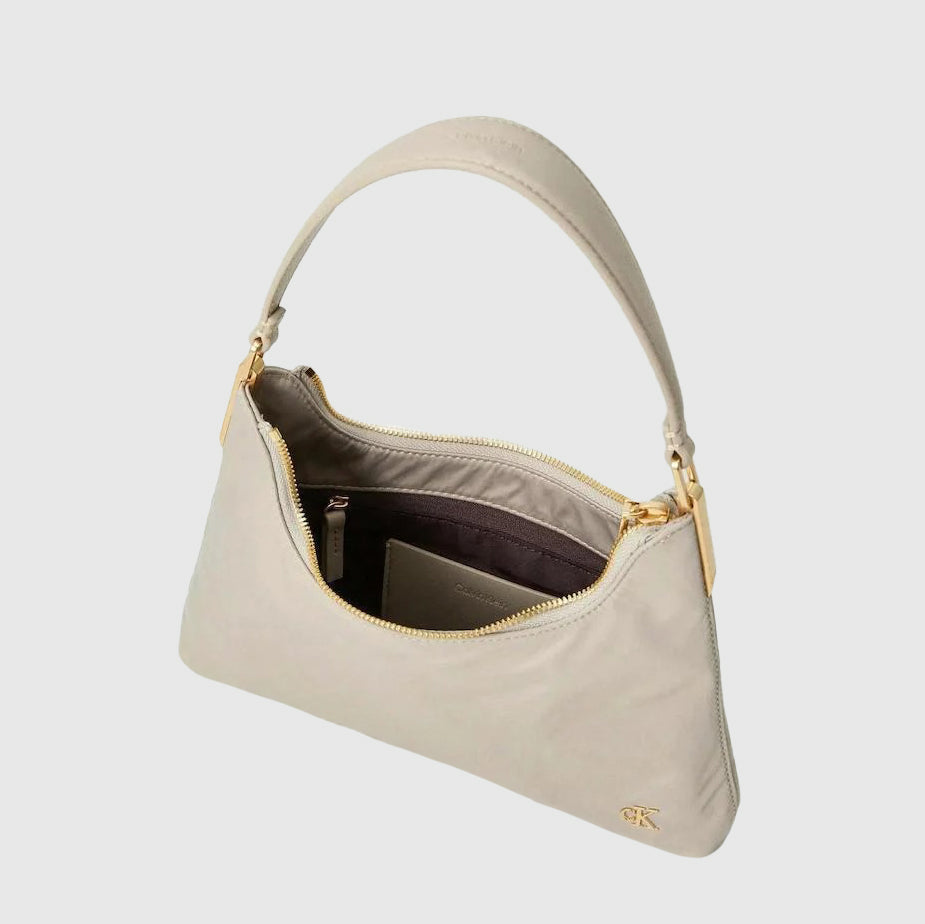 Satin Nylon Shoulder Bag - Beige