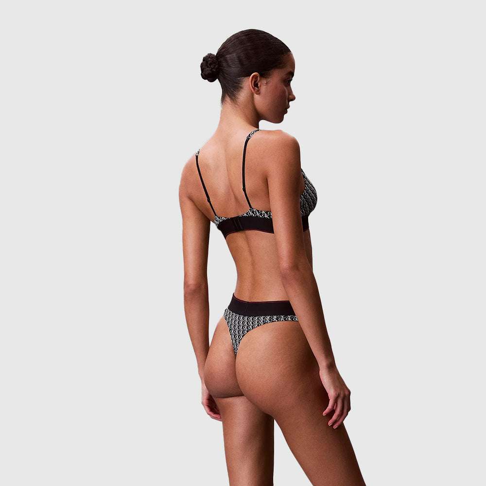 Monogram Microfibre Stretch Thong - Black