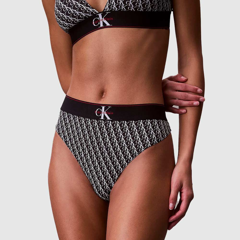 Monogram Microfibre Stretch Thong - Black