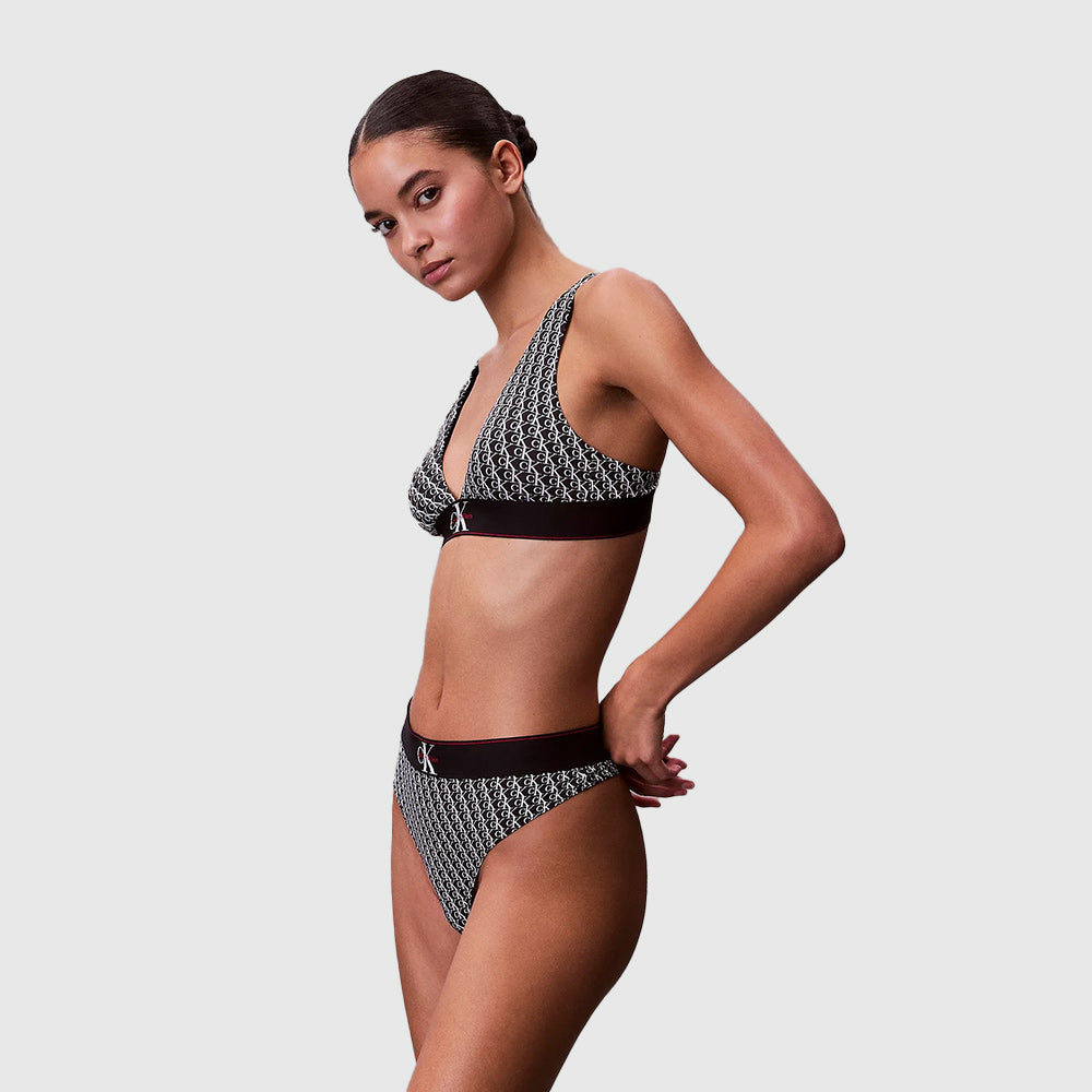 Monogram Microfibre Stretch Thong - Black