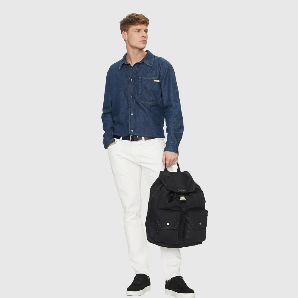 Canvas Flap Backpack - Black