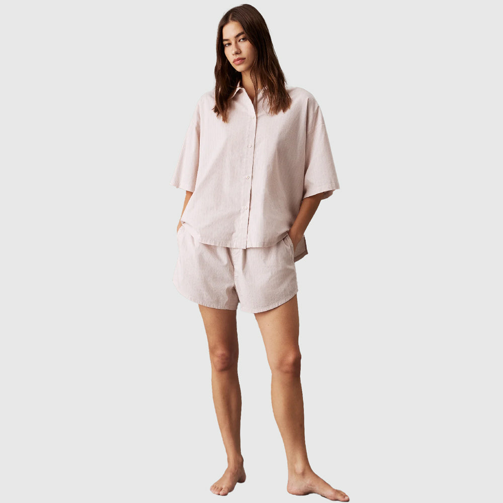 Calvin Klein Button Down & Short PJ Set- Blush |ThirdBaseUrban