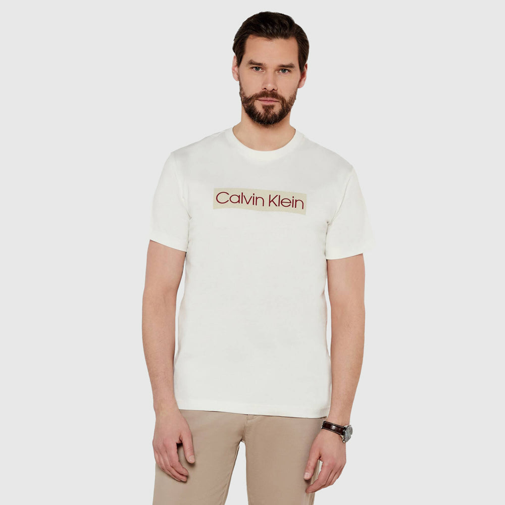 Calvin Klein Label Print T-Shirt - Cream |ThirdBaseUrban