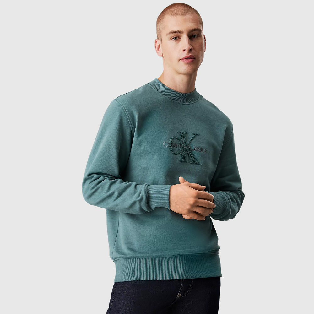 Calvin Klein Chenille Monologo Crew Neck - Teal |ThirdBaseUrban