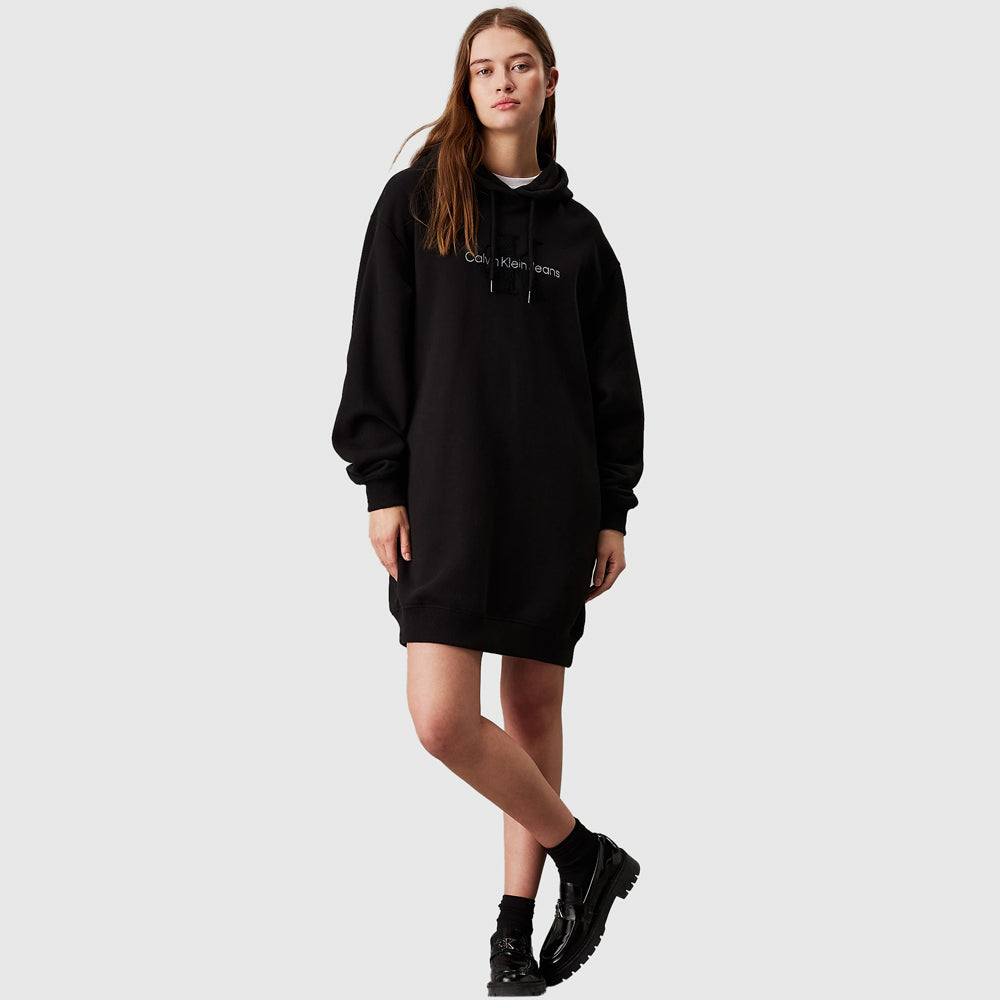 Calvin Klein Chenille Hoodie Dress - Black |ThirdBaseUrban