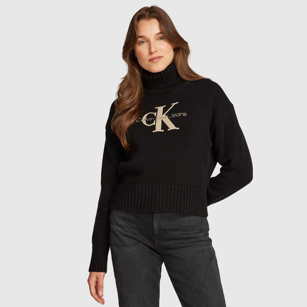 Calvin Klein Chenille Monologo Sweater - Black |ThirdBaseUrban