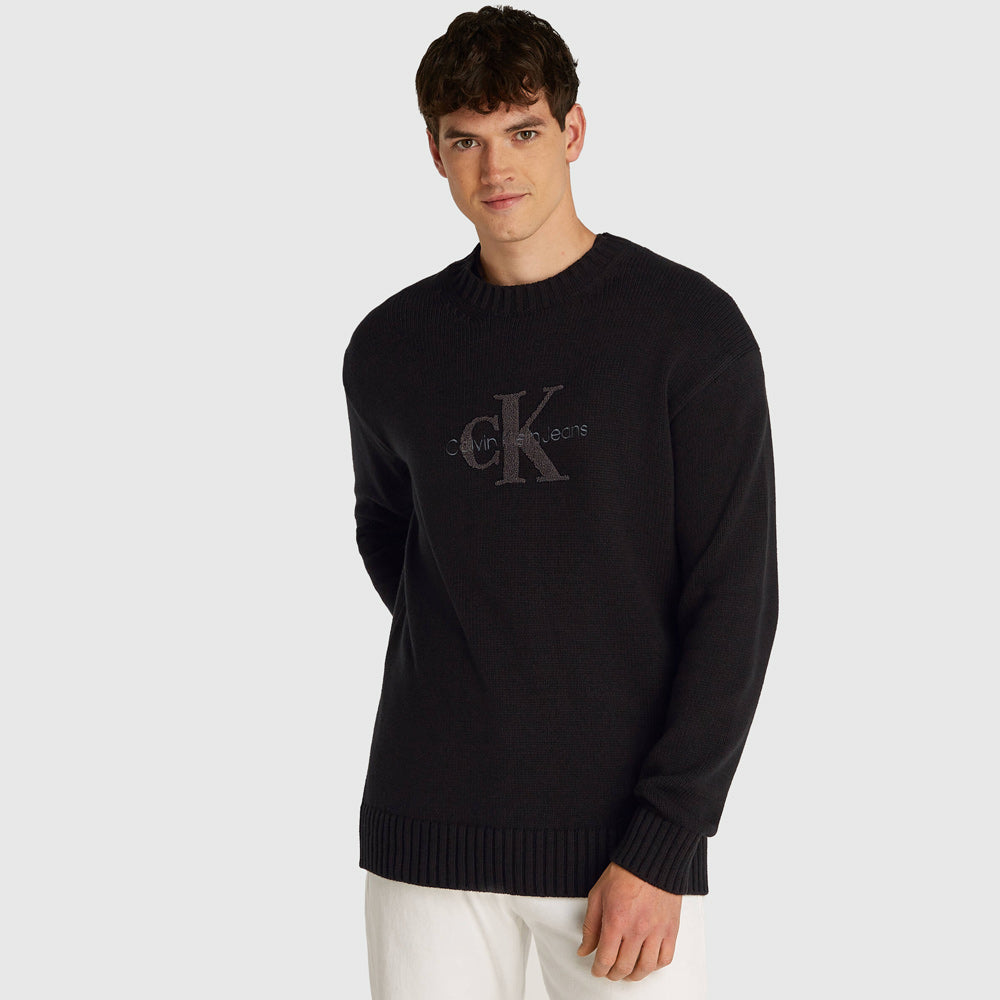 Calvin Klein Chenille Monologo Sweater - Black |ThirdBaseUrban