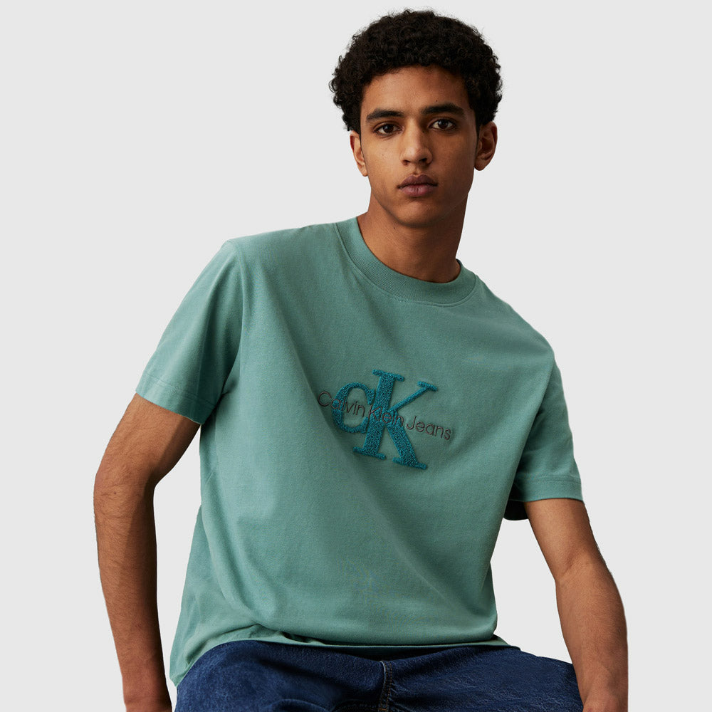 Calvin Klein Chenille Monologo T-Shirt - Teal |ThirdBaseUrban