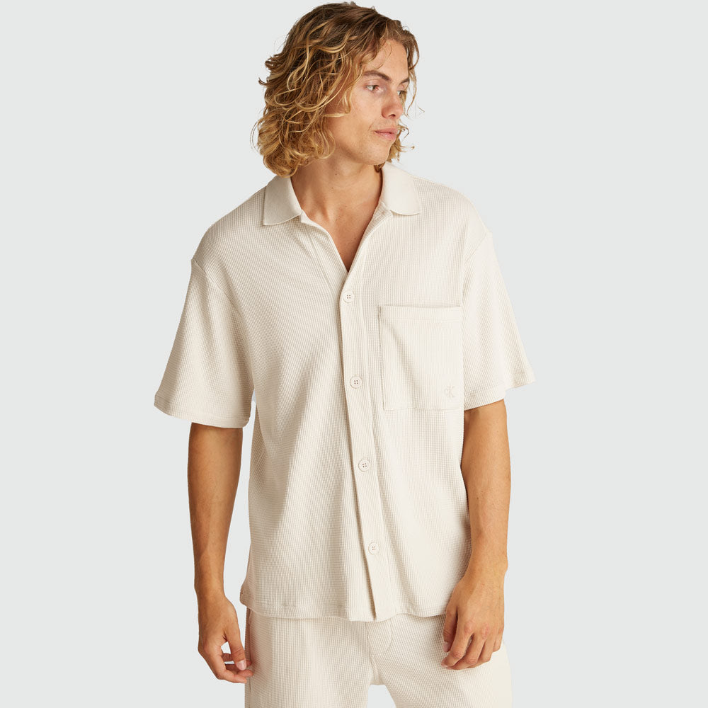 Calvin Klein Chunky Waffle Overshirt - Offwhite |ThirdBaseUrban