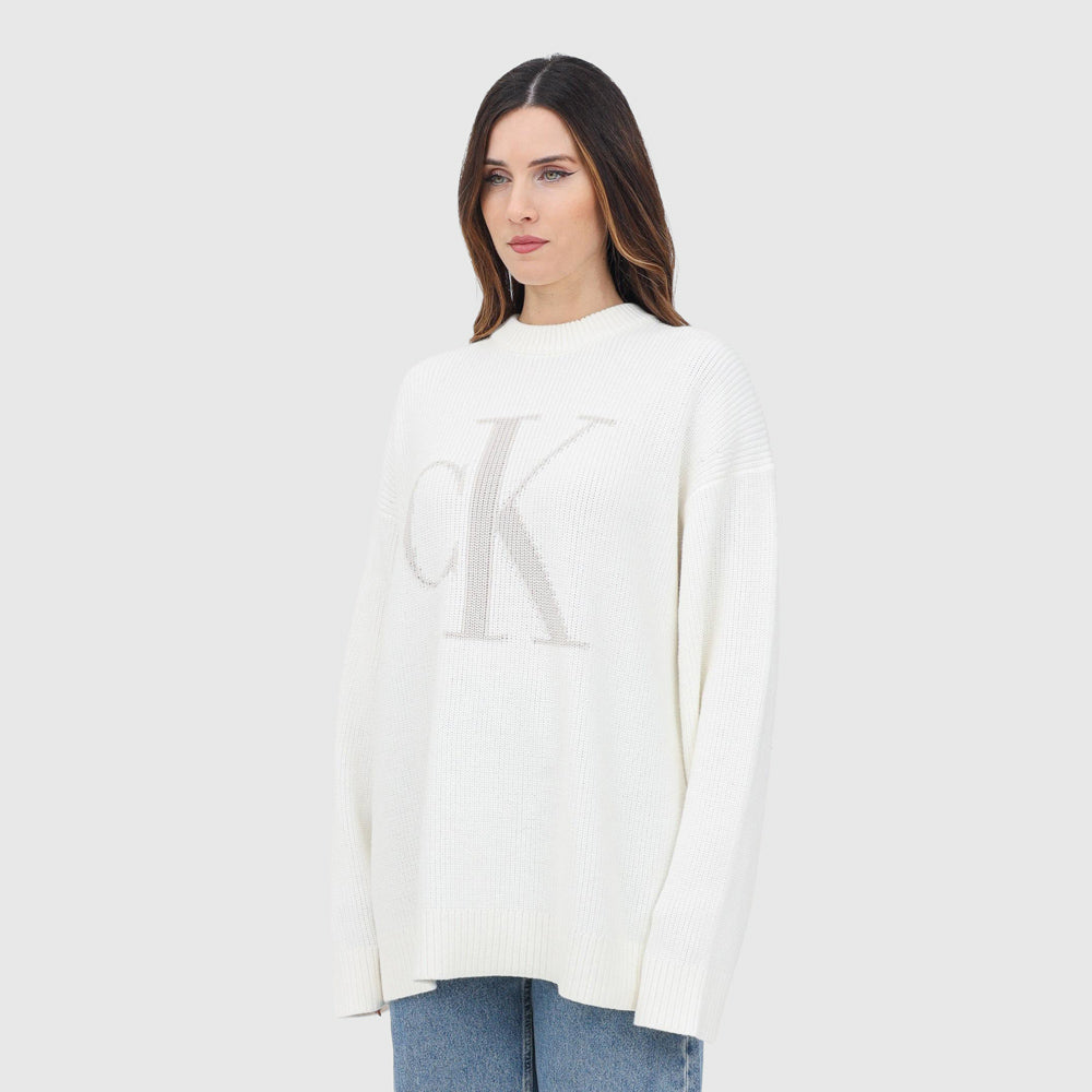 Ck Intarsia High Neck Sweater - Ivory
