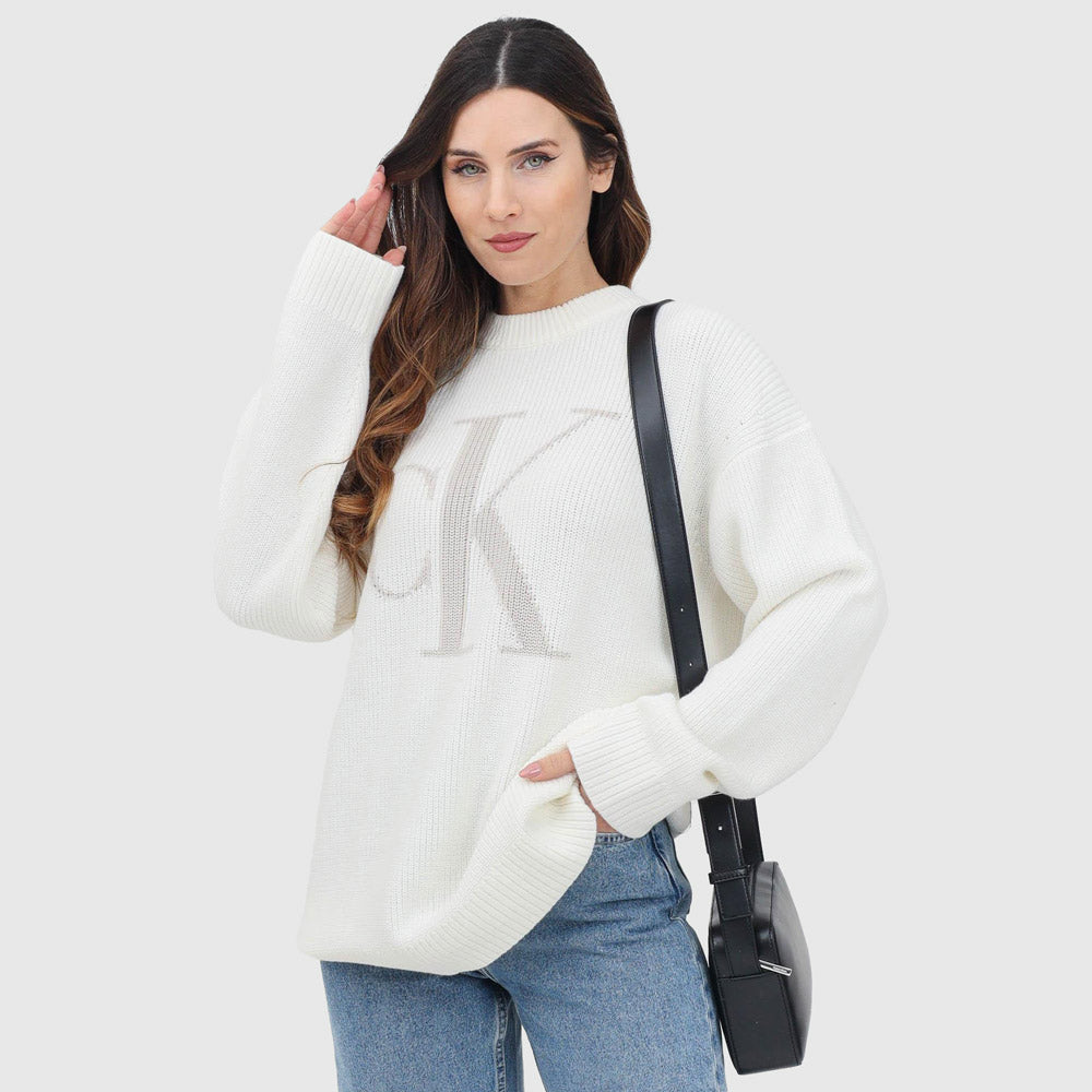 Calvin Klein Ck Intarsia High Neck Sweater - Ivory |ThirdBaseUrban
