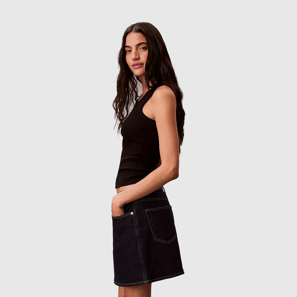 Slim Ribbed Cotton Tank Top - Black