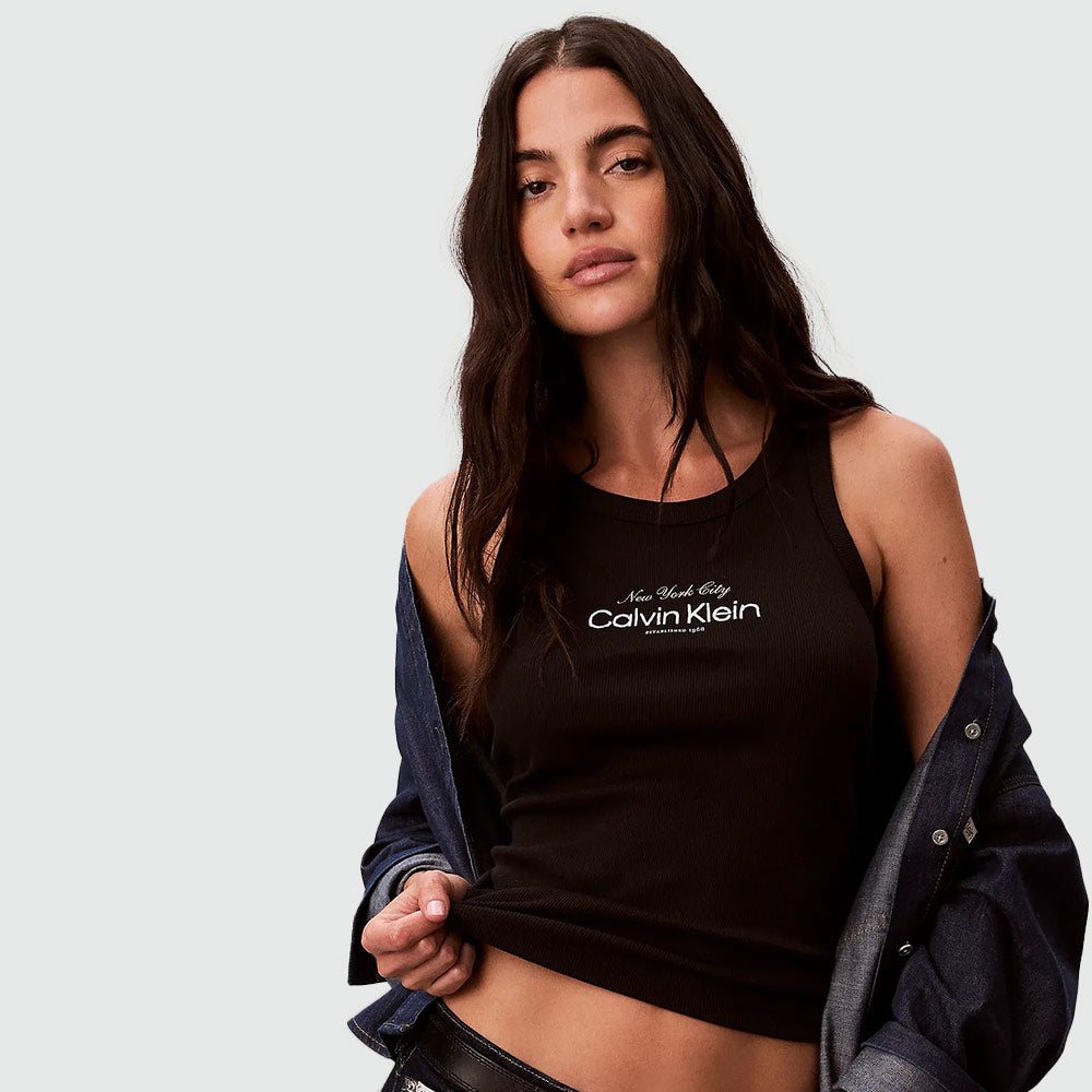 Slim Ribbed Cotton Tank Top - Black