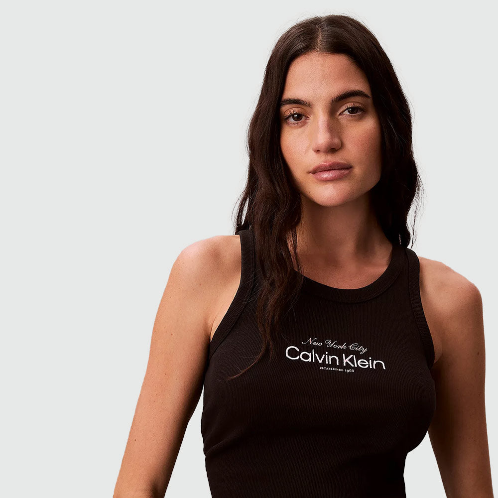 Slim Ribbed Cotton Tank Top - Black