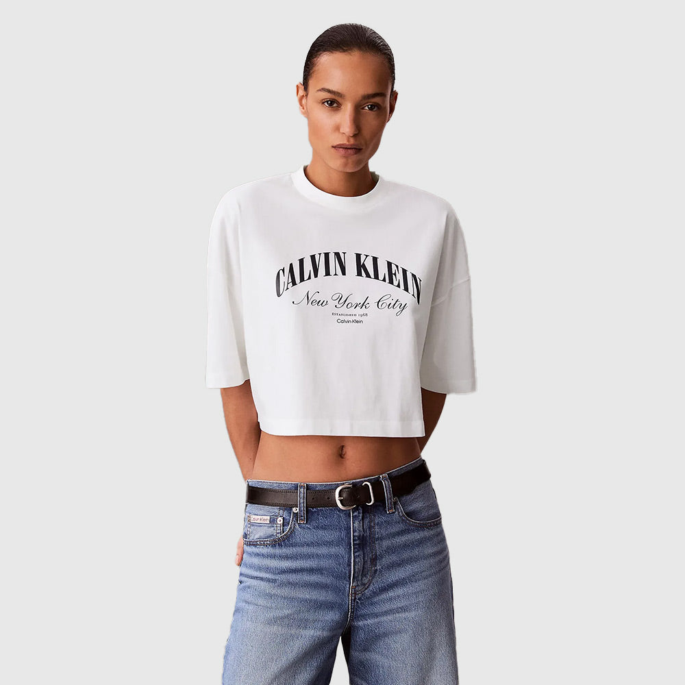 Cropped Boxy Heritage Crest Logo T-Shirt - White