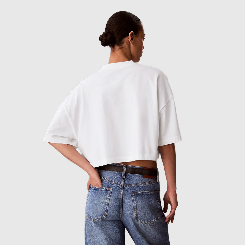 Cropped Boxy Heritage Crest Logo T-Shirt - White