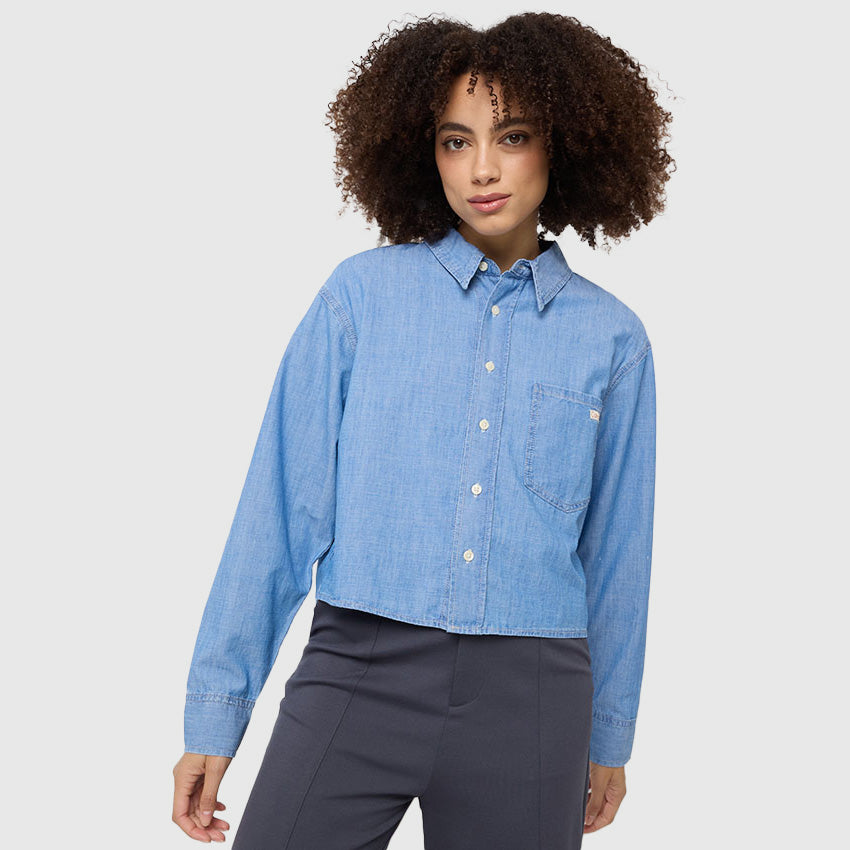 Calvin Klein Cropped Dad Chambray Shirt - Denim Light |ThirdBaseUrban