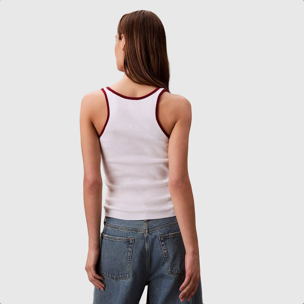 Color Block Rib Tank - White
