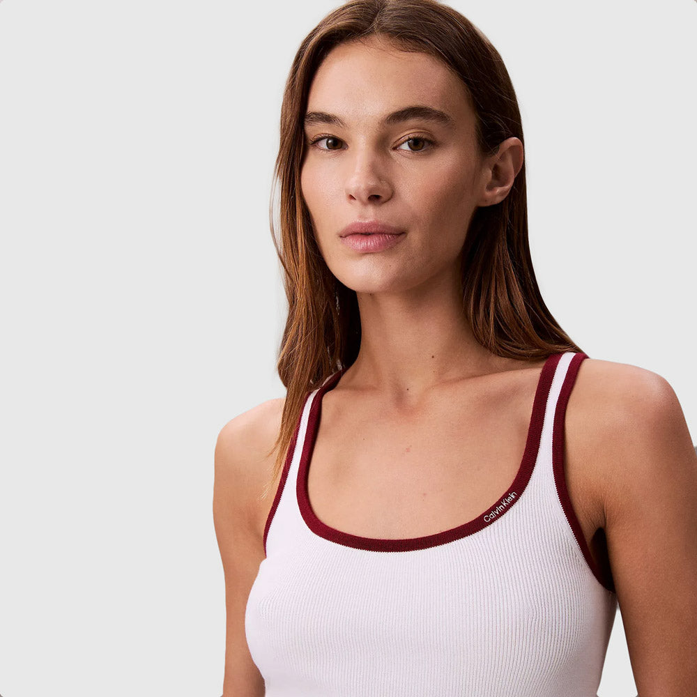 Color Block Rib Tank - White