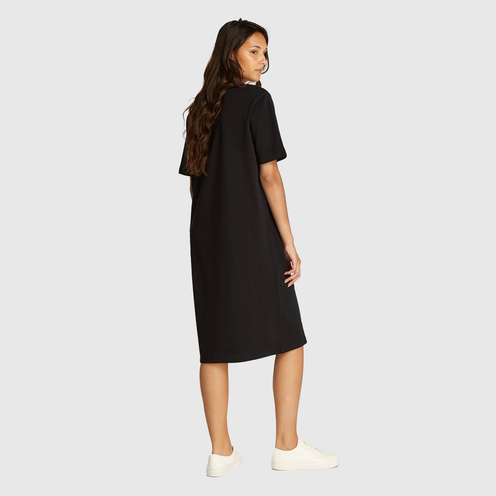 Embroidered Long T-Shirt Dress - Black