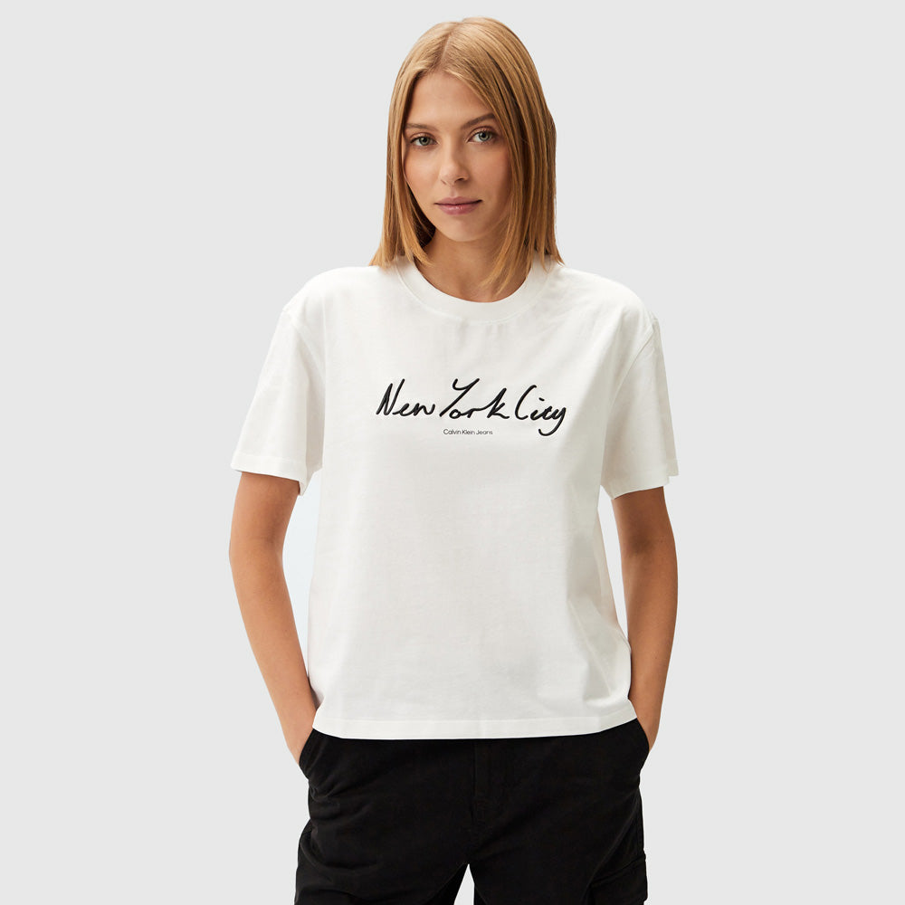 Calvin Klein Embroidered Nyc T-Shirt - White |ThirdBaseUrban