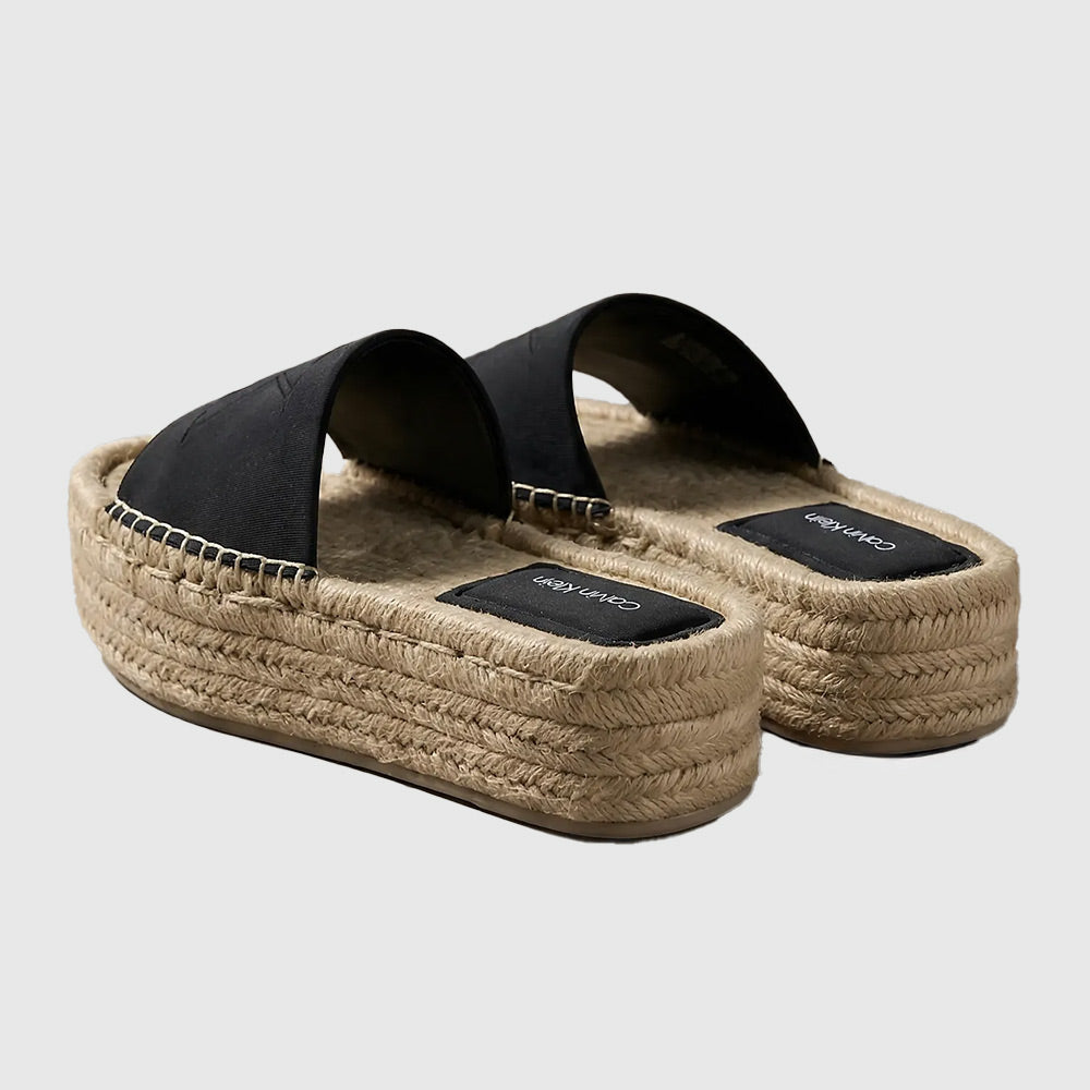 Platform Espadrille Sliders - Black