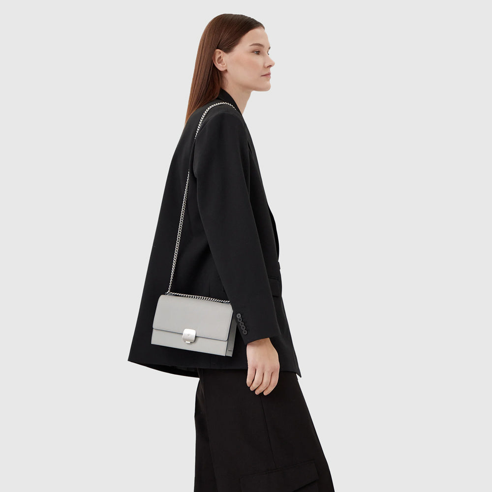 Forged Chain Flap Bag - Light Grey
