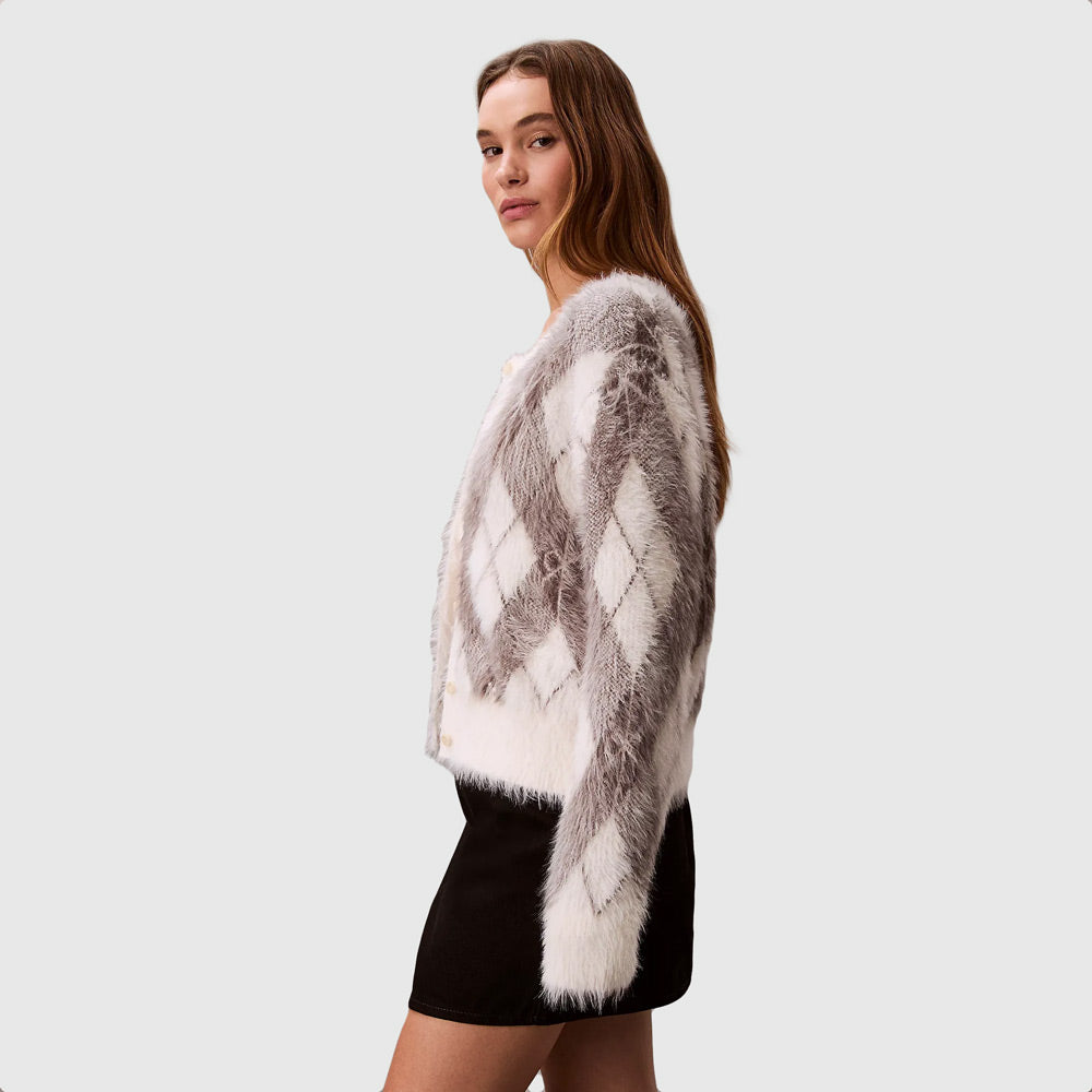 Fuzzy Argyle Sweater - Offwhite Multi