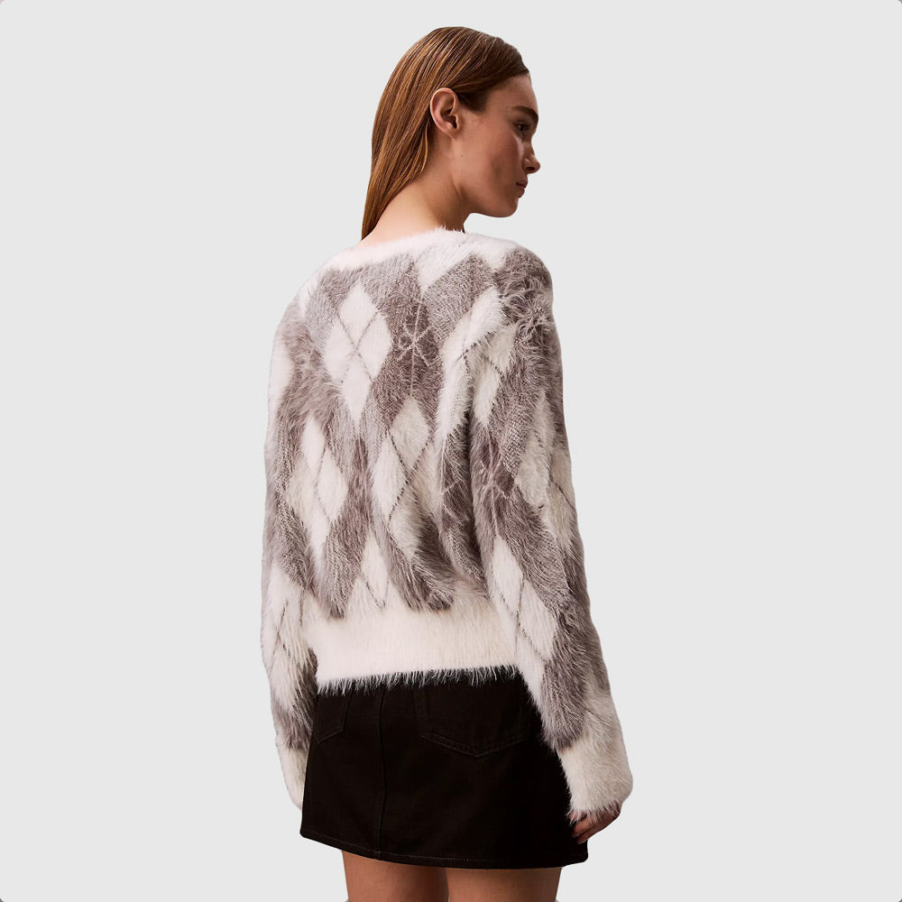 Fuzzy Argyle Sweater - Offwhite Multi
