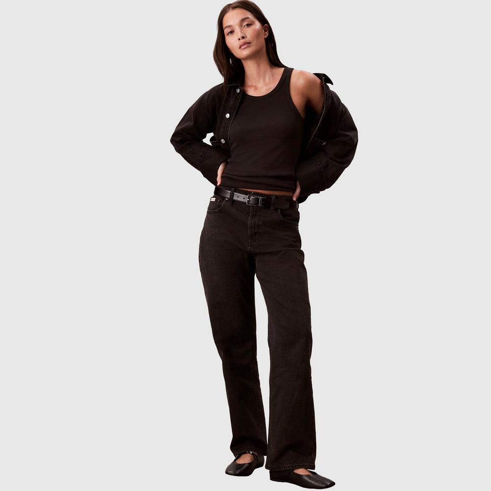 Calvin Klein High Rise Straight Essential Jeans - Denim Black |ThirdBaseUrban