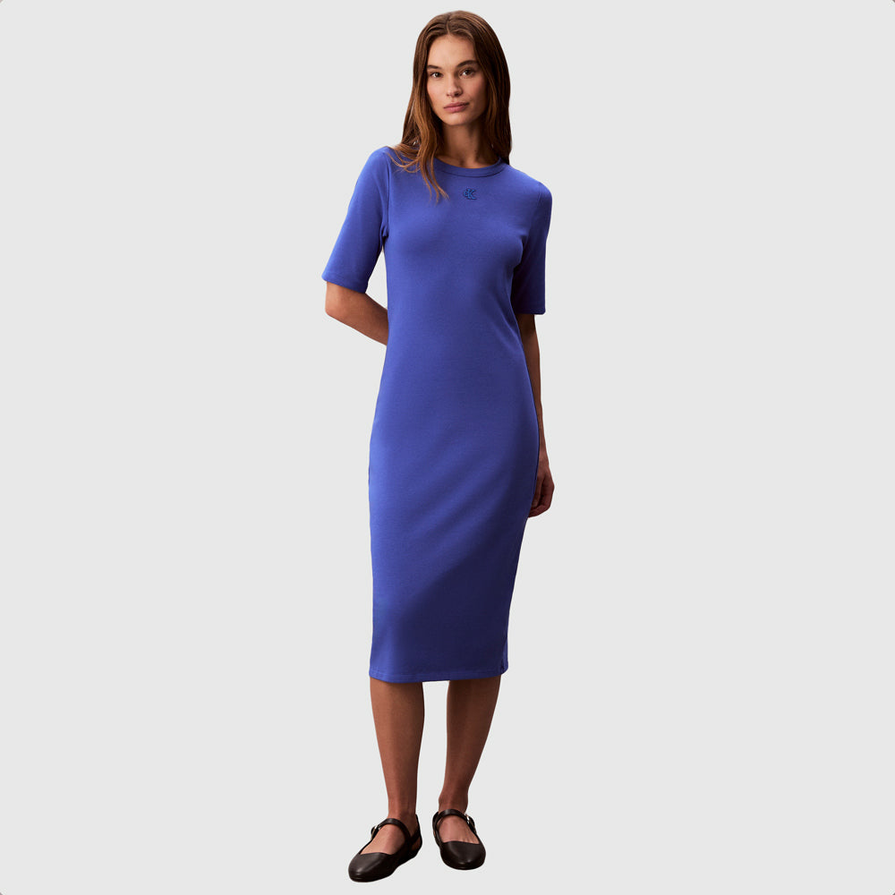 Calvin Klein Contour Rib Midi Dress - Blue  |ThirdBaseUrban