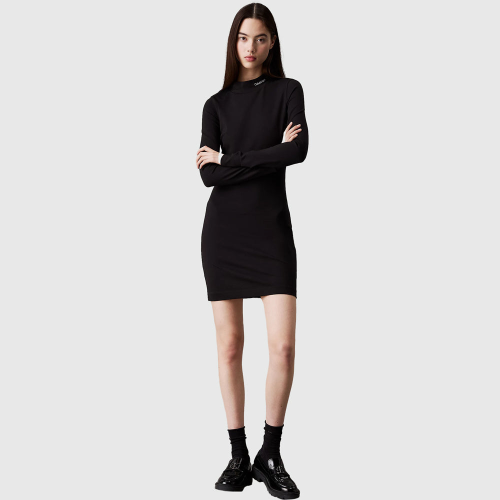 Calvin Klein Logo Elastic Milano Dress - Black |ThirdBaseUrban