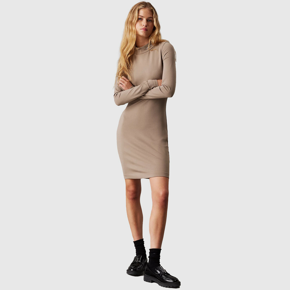 Calvin Klein Logo Elastic Milano Dress - Brown |ThirdBaseUrban