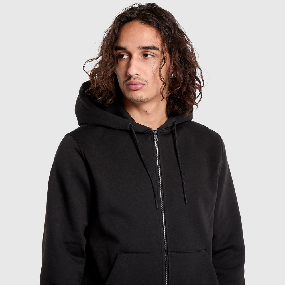 Tape Zip Through Hoodie - Black