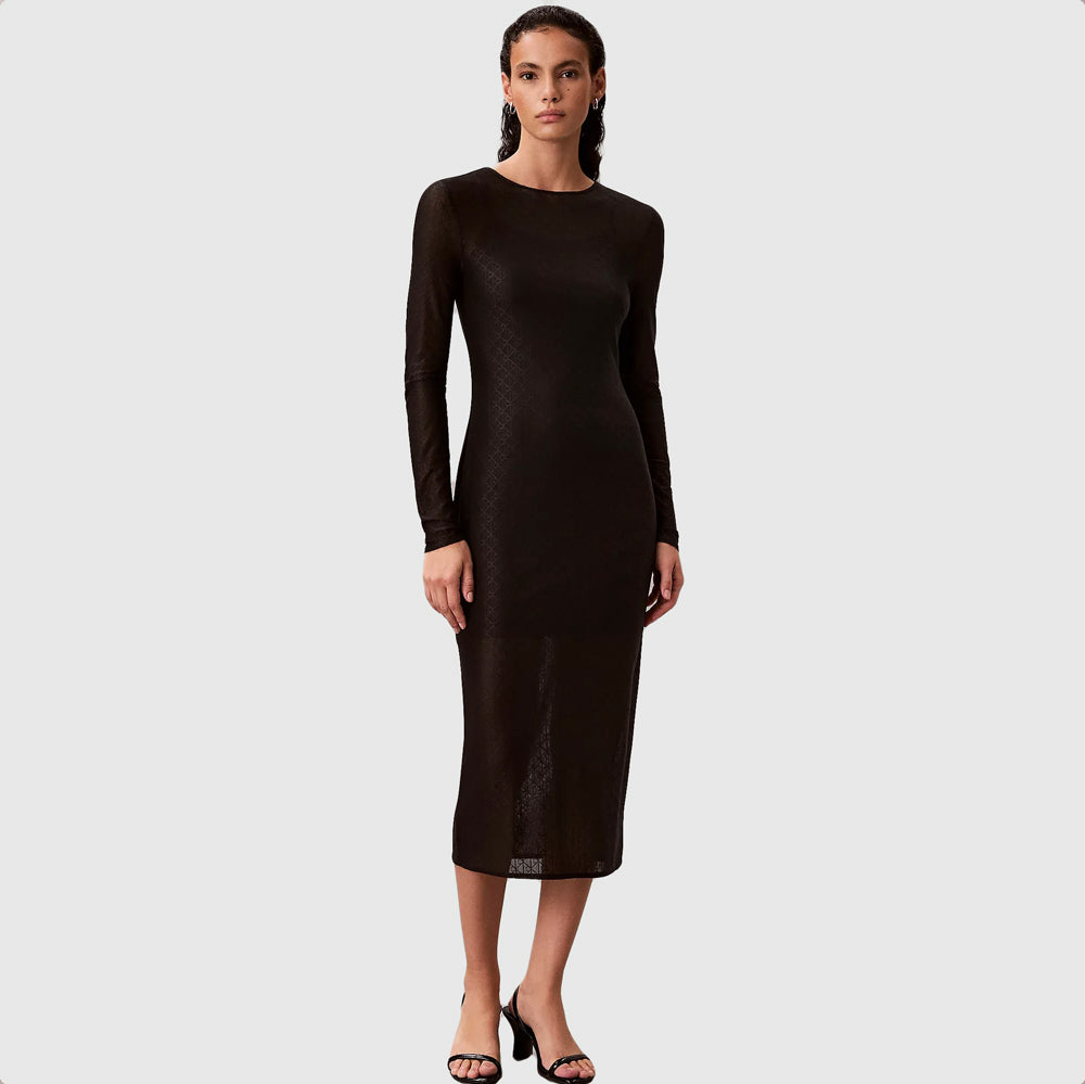 Calvin Klein Aop Lace Maxi Dress - Black |ThirdBaseUrban