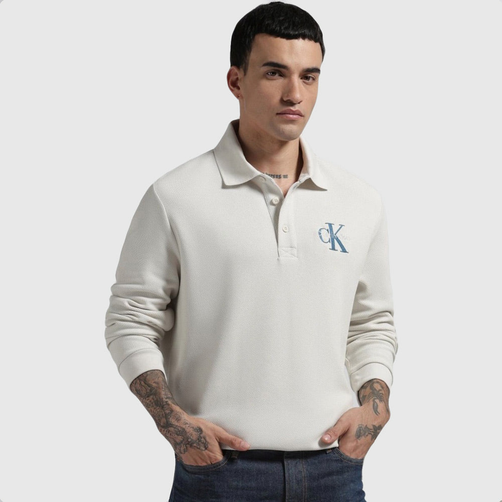 Calvin Klein Chunky Pique Golfer - Offwhite |ThirdBaseUrban
