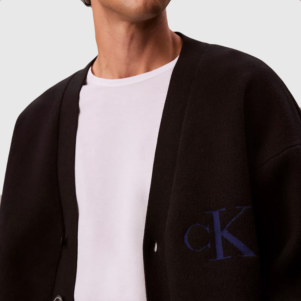 Cashmere 3D Logo Cardigan - Black