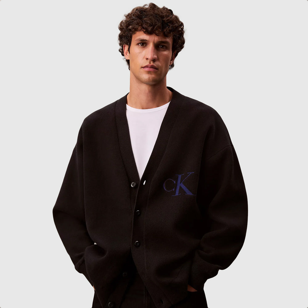 Calvin Klein Cashmere 3D Logo Cardigan - Black |ThirdBaseUrban
