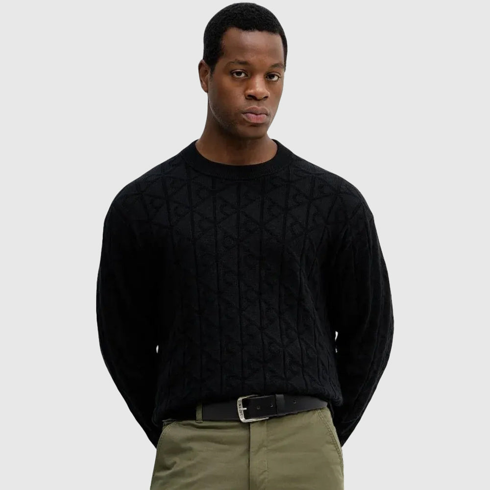 Calvin Klein Aop Cotton Sweater - Black |ThirdBaseUrban