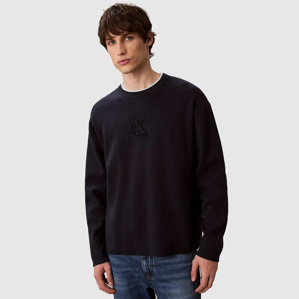 Calvin Klein Embossed Sweater - Navy |ThirdBaseUrban