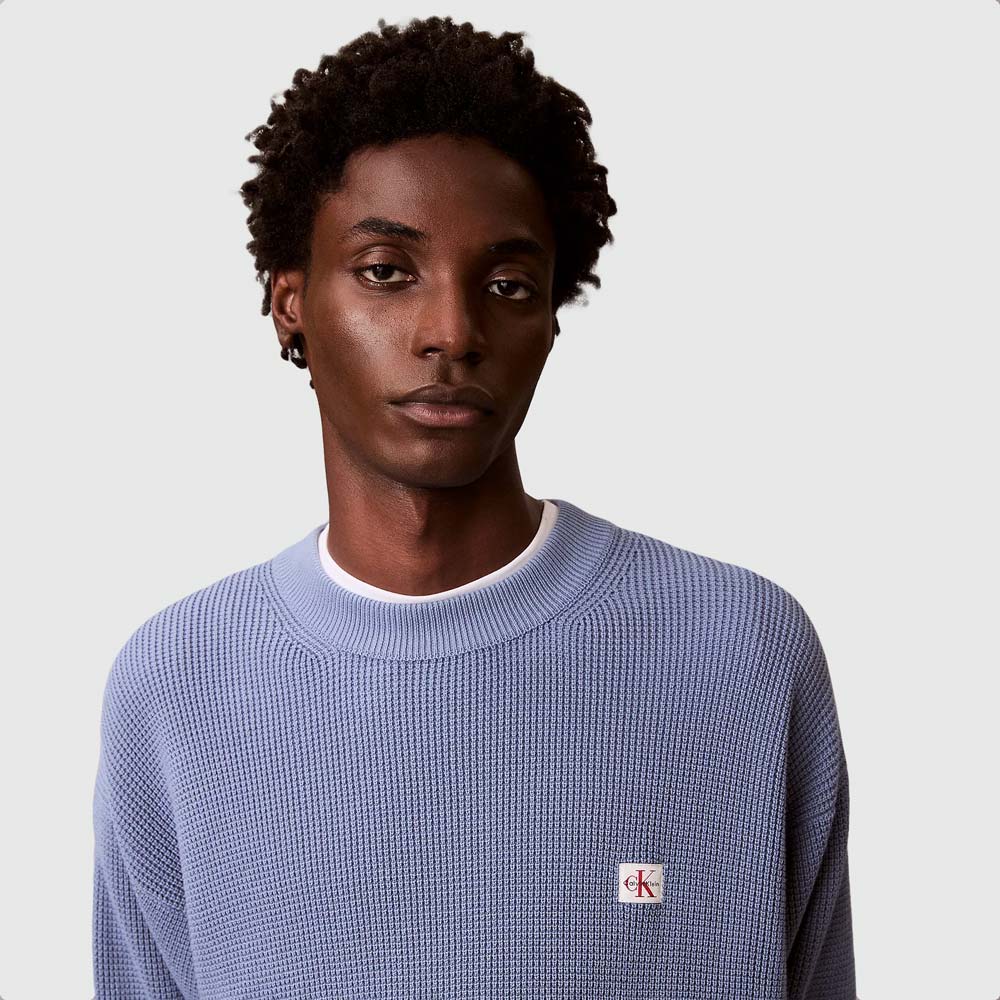 Cotton Waffle Sweater - Blue