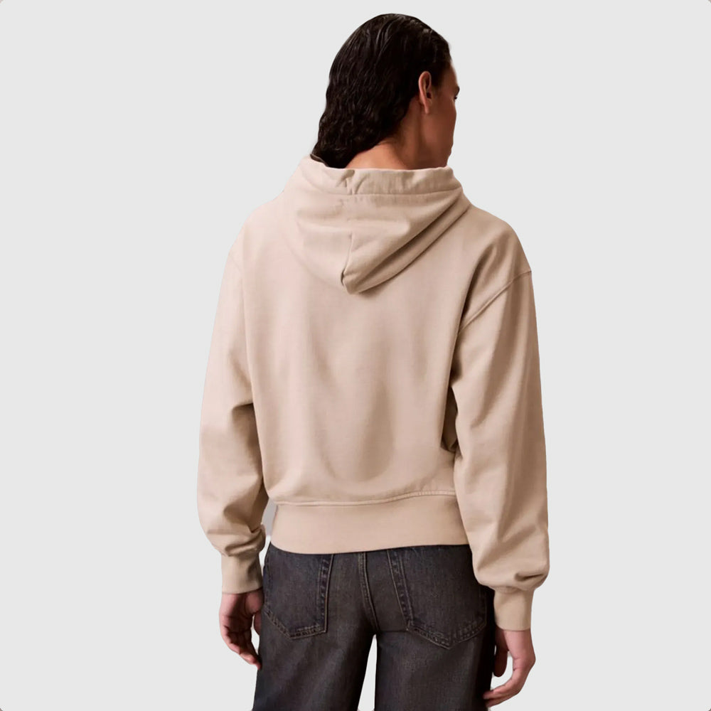 Relaxed Premium Terry Emblem Hoodie - Beige