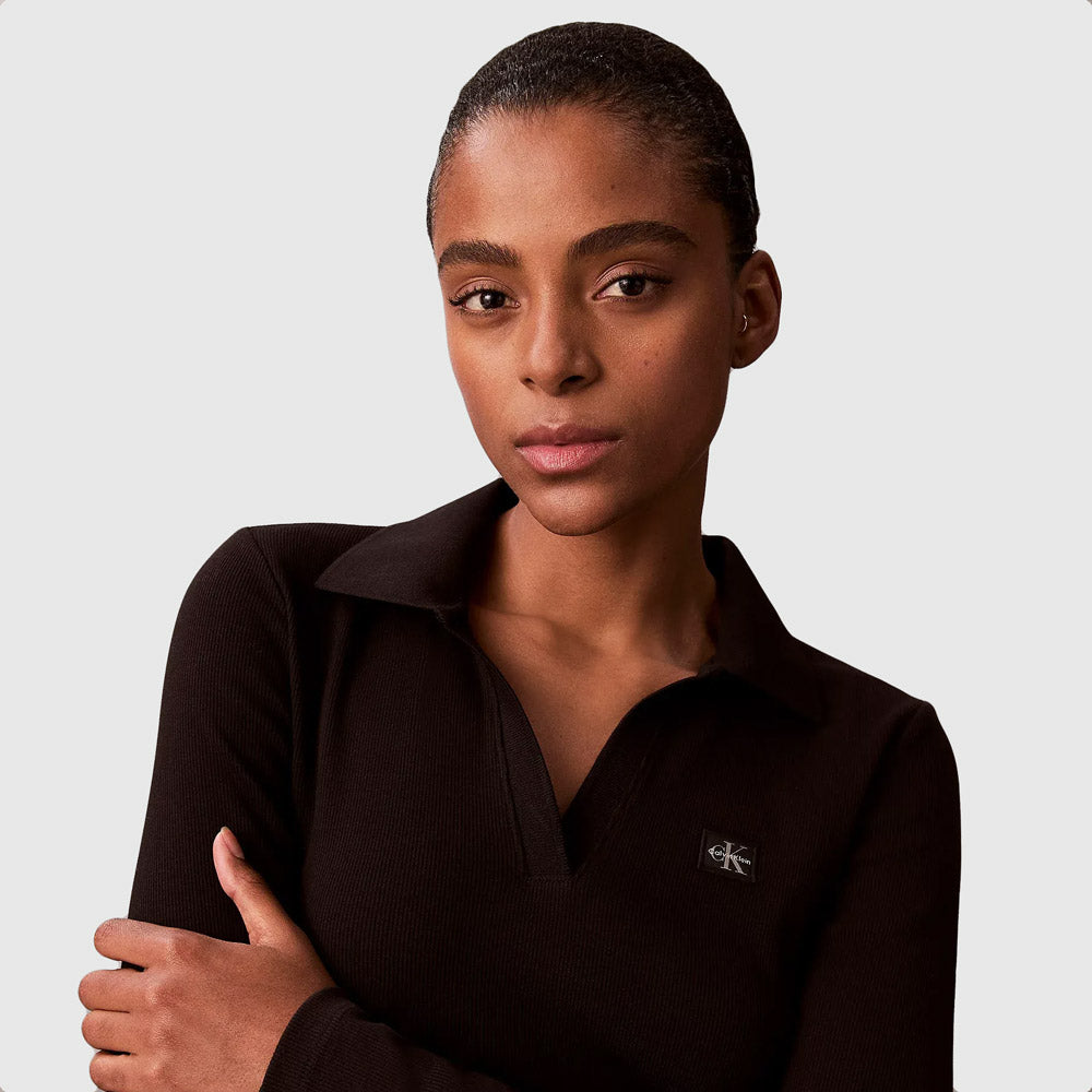 Woven Label Johnny Collar Dress - Black