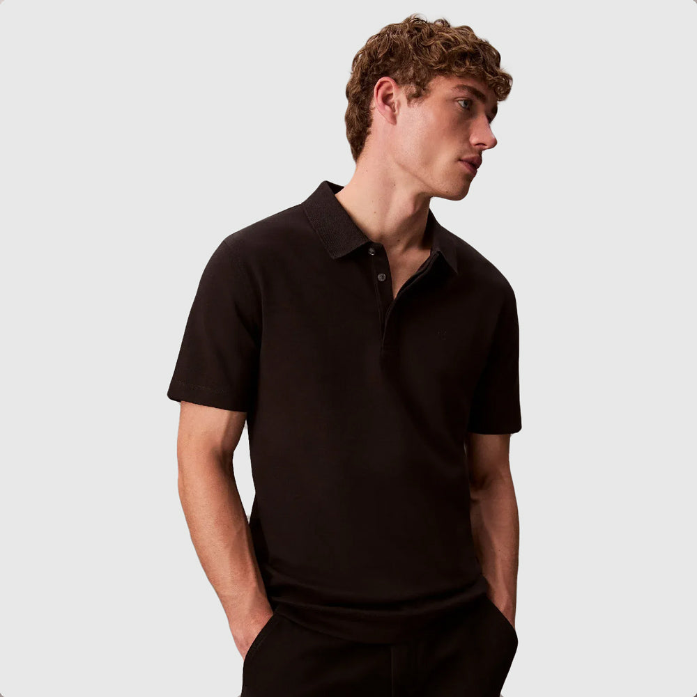 Calvin Klein Luxe Cotton Interlock Golfer - Black |ThirdBaseUrban