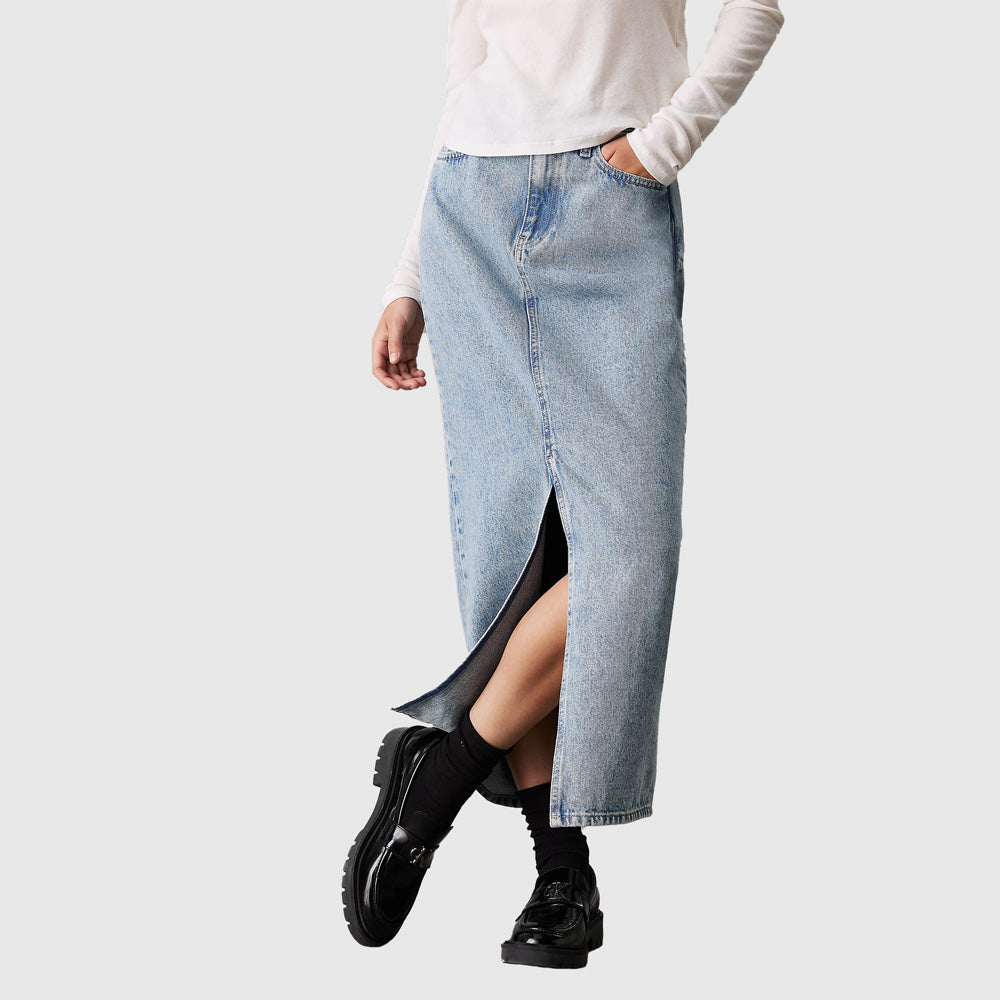 Calvin Klein Maxi Denim Skirt - Denim Light |ThirdBaseUrban