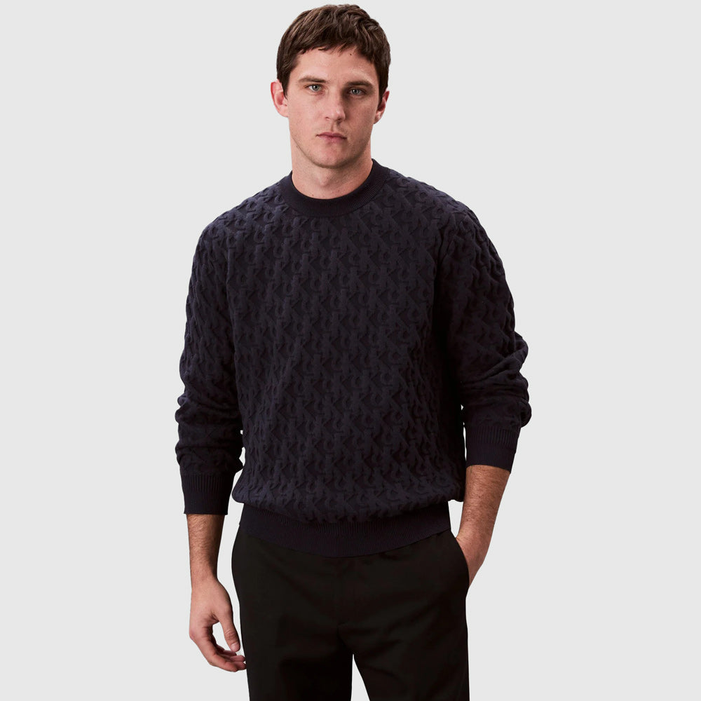 Calvin Klein Embossed CK Sweater - Navy |ThirdBaseUrban