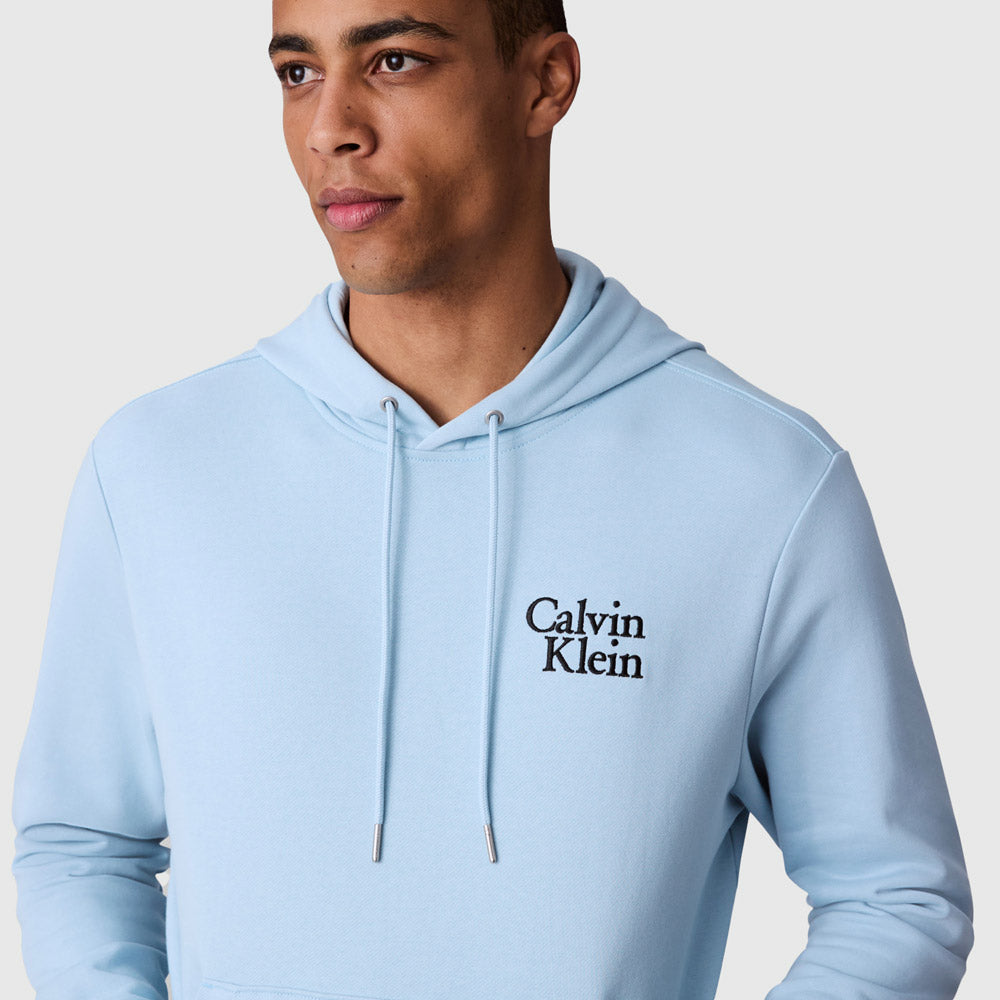 Terry Calvin Script Hoodie - Light Blue