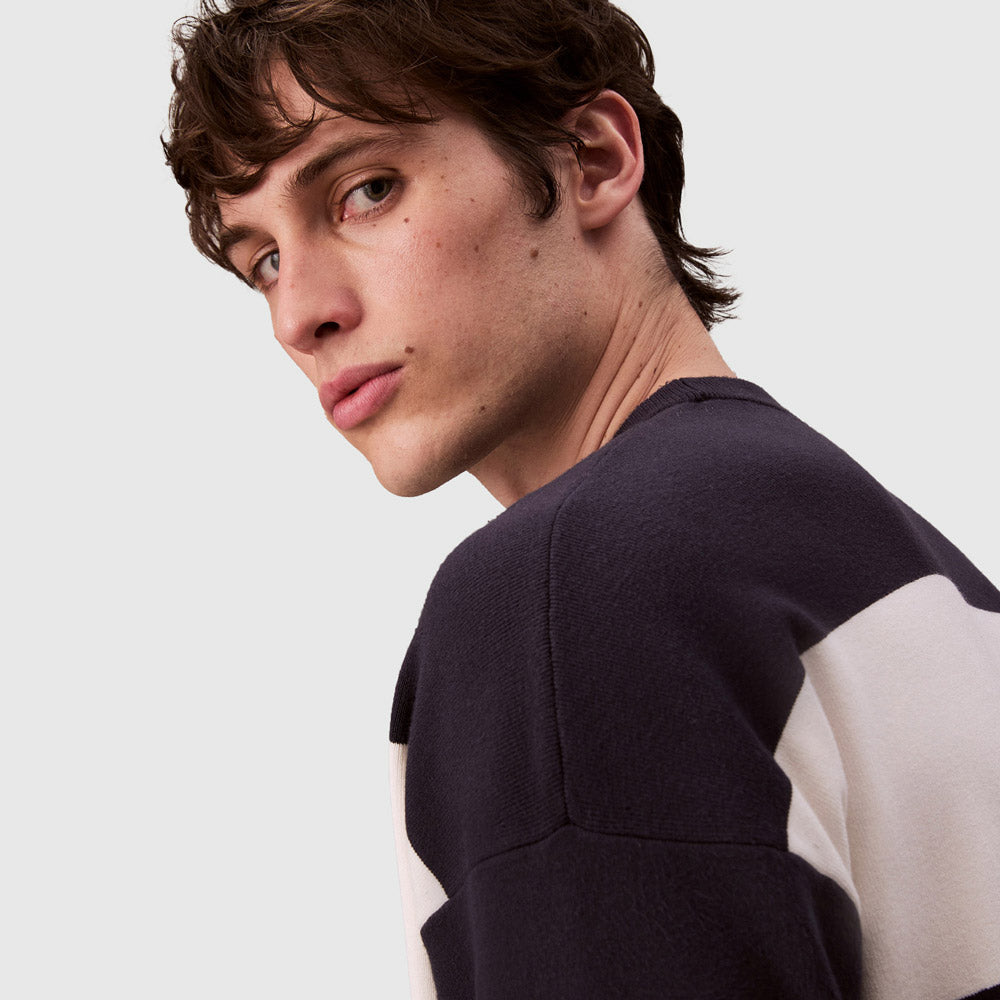 Striped Snowy Sweater - Navy