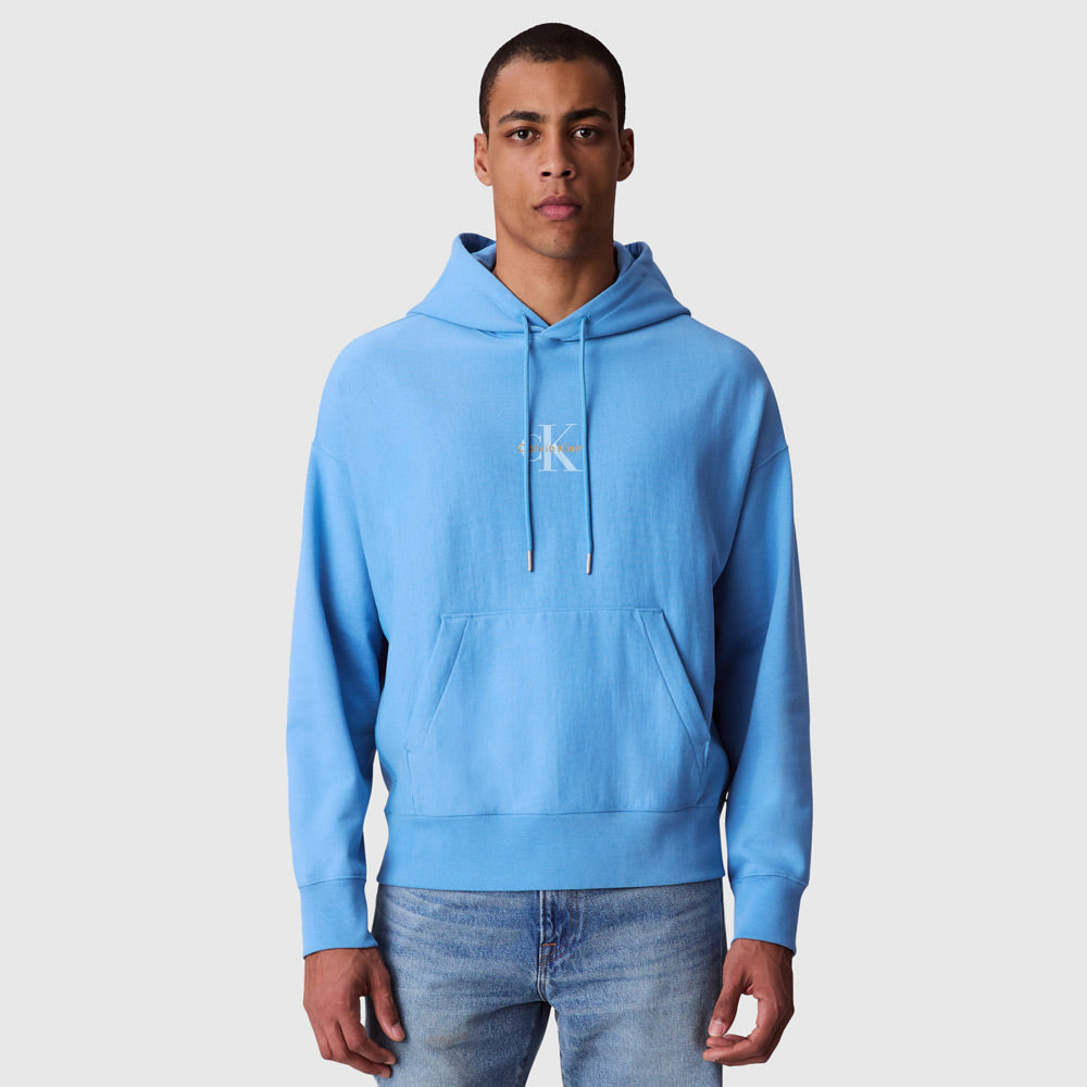 Calvin Klein Terry Monologo Hoodie - Blue |ThirdBaseUrban