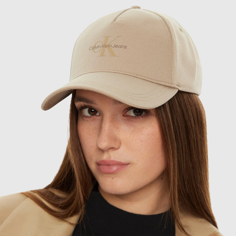 Calvin Klein Mono Logo Print Cap Beige |ThirdBaseUrban
